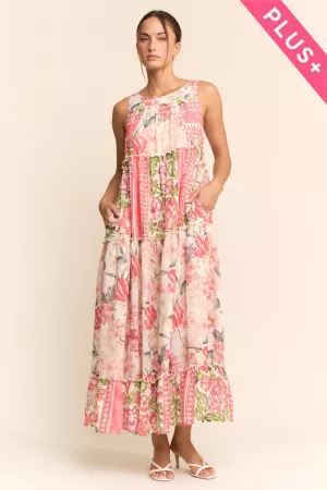wholesale clothing plus boho floral blocked tiered maxi dress davi & dani