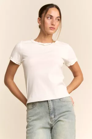 wholesale clothing ruffled trim crew neck cotton tee davi & dani