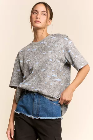 wholesale clothing paisley print relaxed tee round neckline top davi & dani