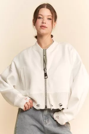 wholesale clothing cropped zip up featuring oversized jacket davi & dani