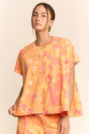 wholesale clothing floral patchwork boxy crew neck top davi & dani