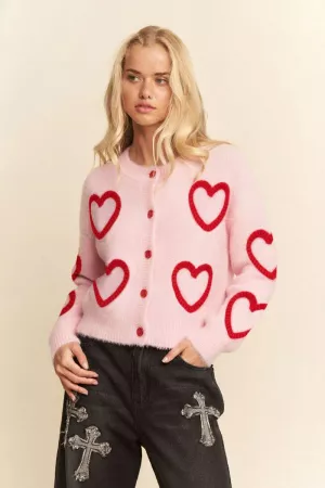 wholesale clothing fuzzy heart pattern soft texture cardigan davi & dani