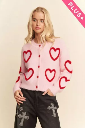 wholesale clothing plus fuzzy heart pattern soft texture cardigan davi & dani