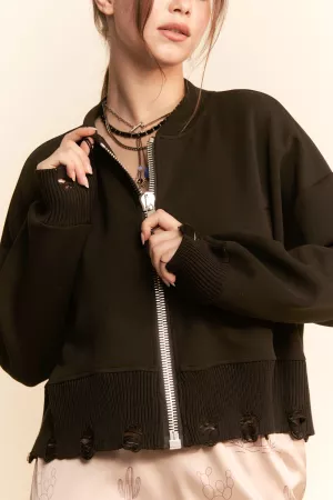 wholesale clothing cropped zip up featuring oversized jacket davi & dani