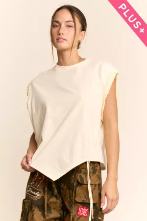 wholesale clothing plus ruffle trim asymmetric sleeveless top davi & dani