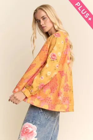wholesale clothing plus loose fitting long slv blouse floral pattern davi & dani
