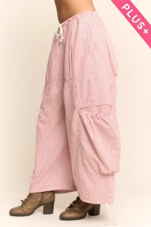 wholesale clothing plus striped drawstring wide leg barrel pants davi & dani