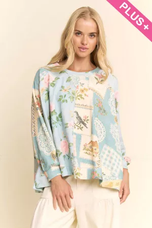 wholesale clothing plus loose fitting long slv blouse floral pattern davi & dani