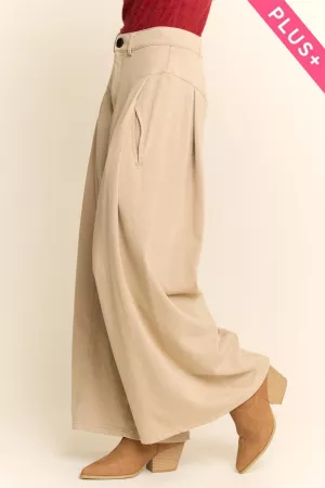 wholesale clothing plus high waisted front slit wide leg denim pants davi & dani