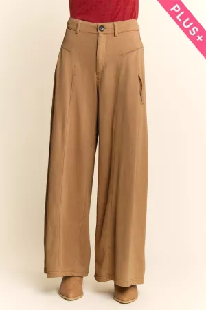 wholesale clothing plus high waisted front slit wide leg denim pants davi & dani