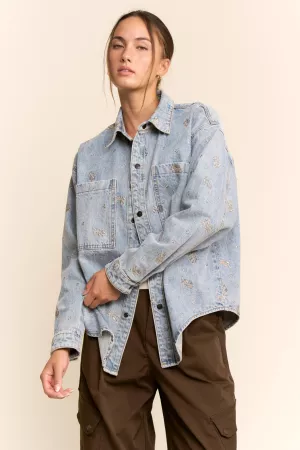 wholesale clothing distressed denim shacket oversized shirt jacket davi & dani