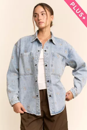 wholesale clothing plus distress denim shacket oversize shirt jacket davi & dani