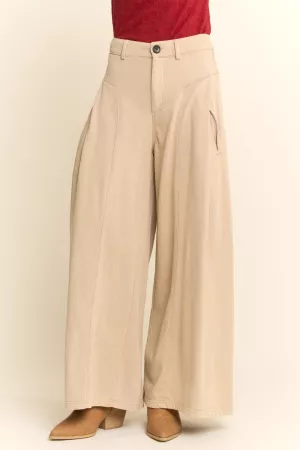 wholesale clothing high waisted front slit wide leg denim pants davi & dani