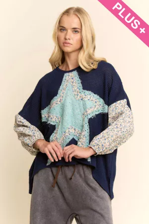 wholesale clothing plus multi star patchwork ditsy sleeve knit top davi & dani