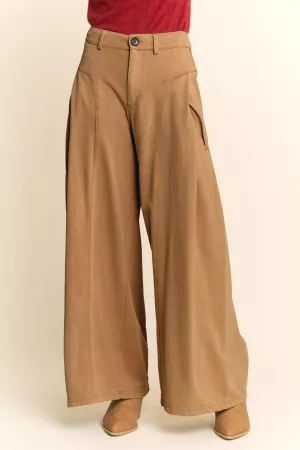 wholesale clothing high waisted front slit wide leg denim pants davi & dani