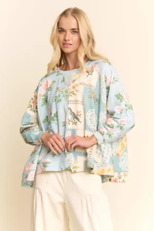 wholesale clothing loose fitting long-sleeve blouse floral pattern davi & dani