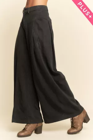 wholesale clothing plus high waisted front slit wide leg denim pants davi & dani