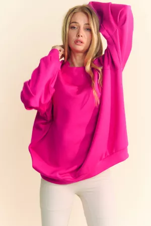 wholesale clothing solid round neck long puff sleeve loose fit top davi & dani