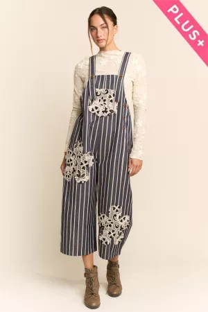 wholesale clothing plus strip denim crochet pocket loose fit overall davi & dani
