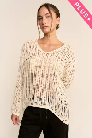 wholesale clothing plus open knit crochet v-neck pullover sweater davi & dani