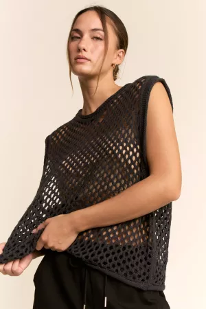 wholesale clothing fishnet open-knit crew neck sweater vest davi & dani