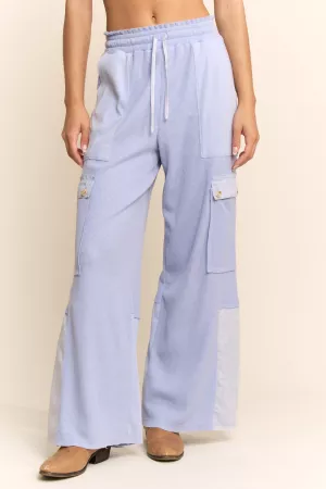 wholesale clothing washed contrast waffle cargo wide leg pants davi & dani