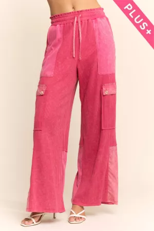 wholesale clothing plus washed contrast waffle cargo wide leg pants davi & dani