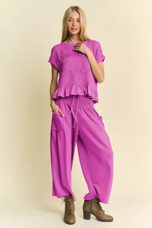 wholesale clothing ruffle cap sleeve top and waistband pants set davi & dani