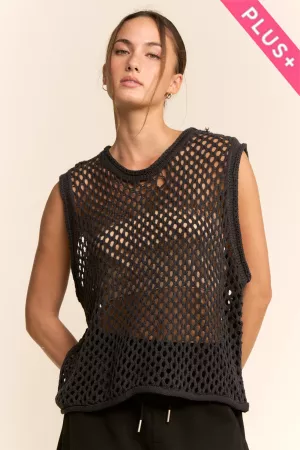 wholesale clothing plus fishnet open-knit crew neck sweater vest davi & dani