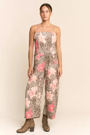 wholesale clothing leopard floral print wide leg jumpsuit davi & dani
