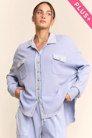 wholesale clothing plus washed contrast waffle button cargo top davi & dani