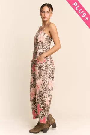 wholesale clothing plus leopard floral print wide leg jumpsuit davi & dani