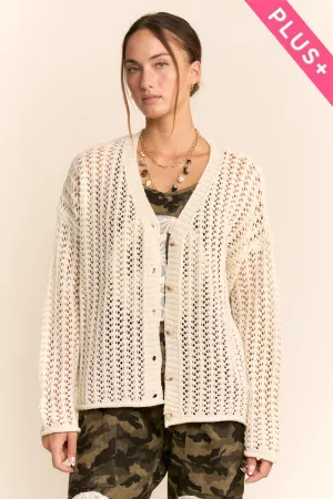 wholesale clothing plus open knit crochet button front sweater davi & dani