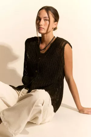 wholesale clothing open knit v-neck button front sweater vest davi & dani