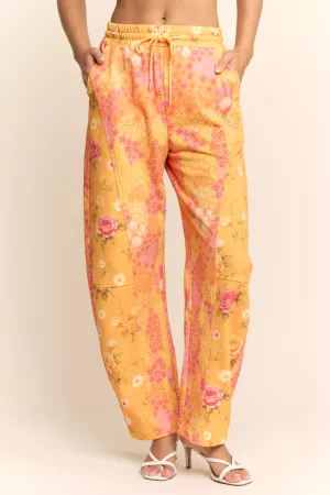 wholesale clothing vintage floral patchwork drawstring relaxed pants davi & dani