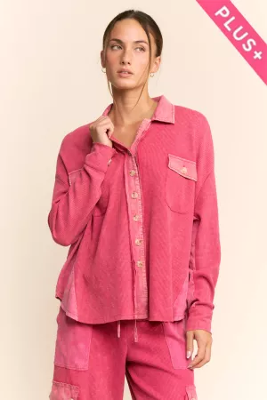 wholesale clothing plus washed contrast waffle button cargo top davi & dani