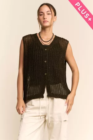 wholesale clothing plus open knit v-neck button front sweater vest davi & dani