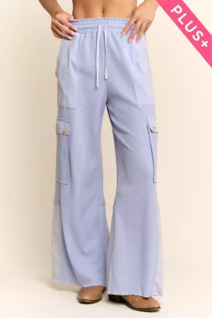 wholesale clothing plus washed contrast waffle cargo wide leg pants davi & dani