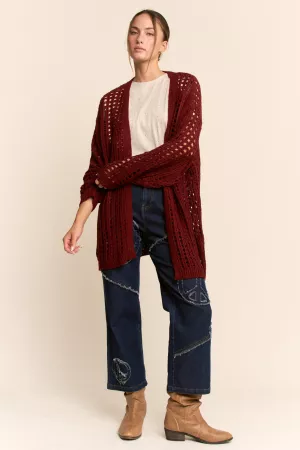 wholesale clothing open knit crochet open front longline cardigan davi & dani