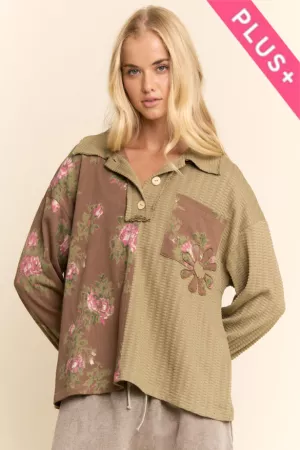 wholesale clothing plus flower jersey texture sweater knt shirt top davi & dani