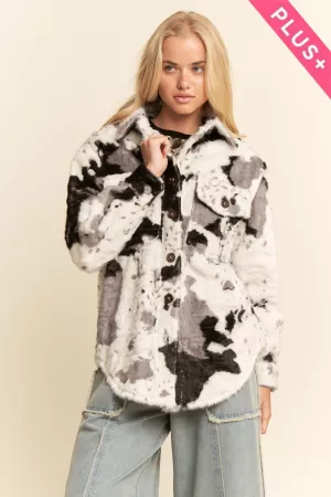 wholesale clothing plus cowhide faux fur highlights pockets shacket davi & dani