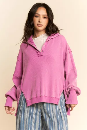 wholesale clothing garment washed heavy button henley top davi & dani