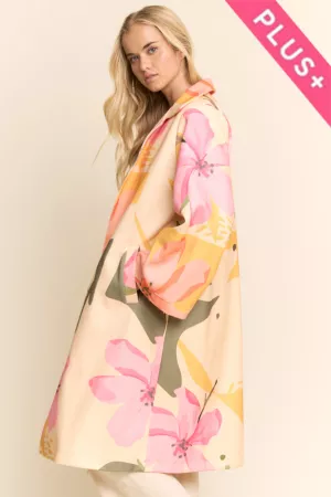 wholesale clothing plus bold floral print relaxed fit coat davi & dani