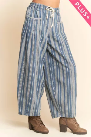 wholesale clothing plus washed deim striped elastic jean pants davi & dani