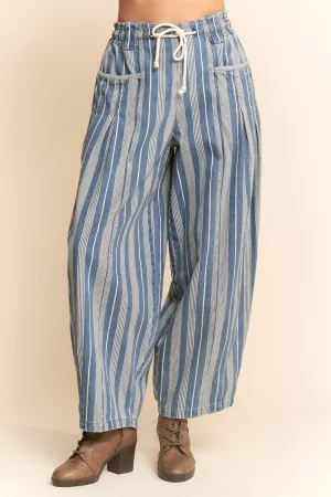 wholesale clothing washed denim striped elastic jean pants davi & dani