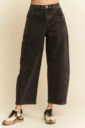 wholesale clothing patch pocket wide leg culotte denim barrel pants davi & dani