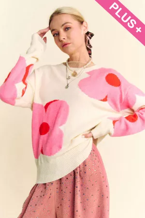 wholesale clothing plus floral print long sleeve loose fit sweater davi & dani