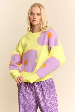 wholesale clothing floral round neck long sleeve loose fit sweater davi & dani