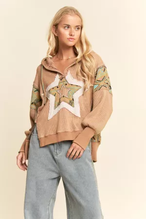 wholesale clothing heavy waffle star patch drop shoulder hoodie top davi & dani