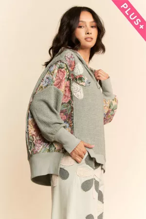 wholesale clothing plus soft waffle knit flower patchwork hoodie top davi & dani